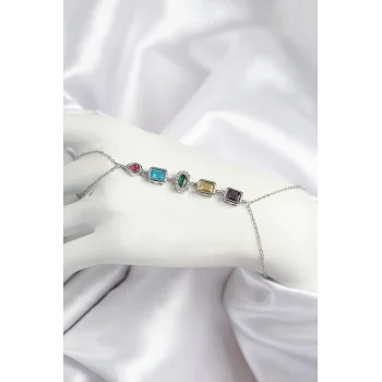 Mey İthalat® Pirinç Renkli Zirkon Taşlı Model Gümüş Renk Şahmeran