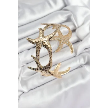Mey İthalat® Pirinç Sıralı Deniz Yıldızı Model Gold Renk Kadın Pazu Bileklik