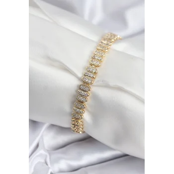 Mey İthalat® Pirinç VIP Seri Gold Renk Oval Sıralı Kadın Bileklik