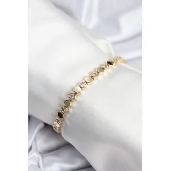 Mey İthalat® Pirinç VIP Seri Gold Renk Petek Model Kadın Bileklik