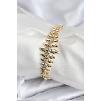 Mey İthalat® Pirinç VIP Seri Gold Renk Sıralı Damla Model Kadın Bileklik