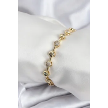 Mey İthalat® Pirinç VIP Seri Gold Renk Topçuk Model Kadın Bileklik