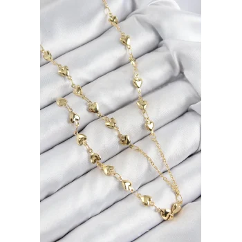 Mey İthalat® Pirinç Zirkon Taşlı Kalp Model Gold Renk Y Kolye