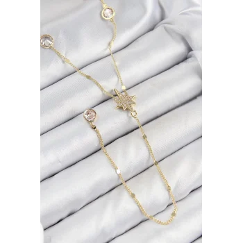 Mey İthalat® Pirinç Zirkon Taşlı Kutup Yıldızı Model Gold Renk Y Kolye