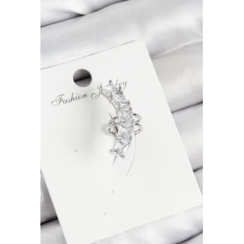 Mey İthalat® Pirinç Zirkon Taşlı Model Gümüş Renk Sağ Kıkırdak Küpe
