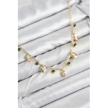 Mey İthalat® Pirinç Zirkon Taşlı Sallantılı Damla Model Gold Renk Kadın Kolye