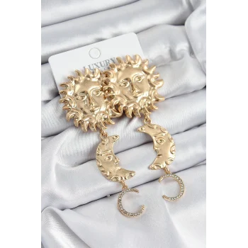 Mey İthalat® Pirinç Zirkon Taşlı Sallantılı Güneş Model Gold Renk Kadın Küpe