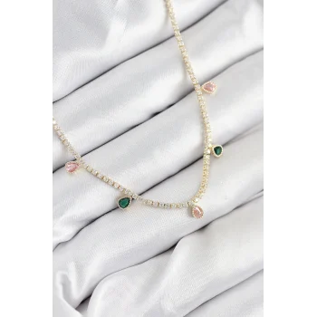 Mey İthalat® Pirinç Zirkon Taşlı Su Yolu Damla Model Gold Renk Kadın Kolye
