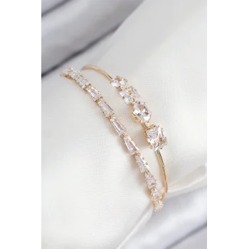 Mey İthalat® Pirinç Zirkon Taşlı Su Yolu Model Gold Renk Kadın Bileklik