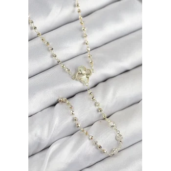 Mey İthalat® Pirinç Zirkon Taşlı Yonca Model Gold Renk Kadın Y Kolye