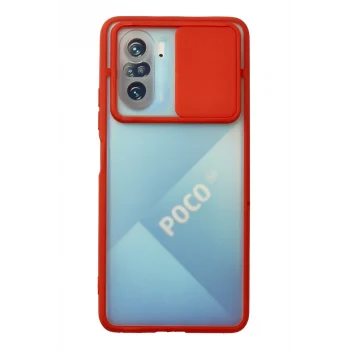Mey İthalat®   Poco F3 Kılıf Palm Buzlu Kamera Sürgülü Silikon - Kırmızı