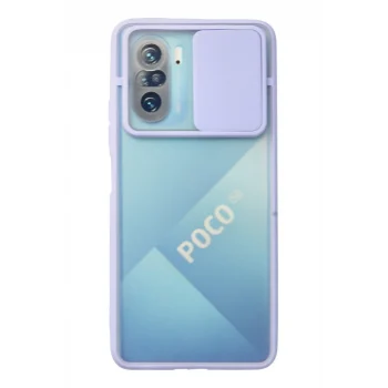 Mey İthalat®   Poco F3 Kılıf Palm Buzlu Kamera Sürgülü Silikon - Lila