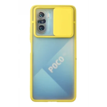 Mey İthalat®   Poco F3 Kılıf Palm Buzlu Kamera Sürgülü Silikon - Sarı