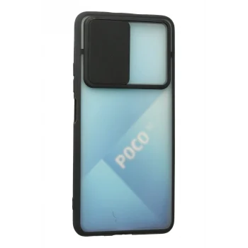 Mey İthalat®   Poco F3 Kılıf Palm Buzlu Kamera Sürgülü Silikon - Siyah
