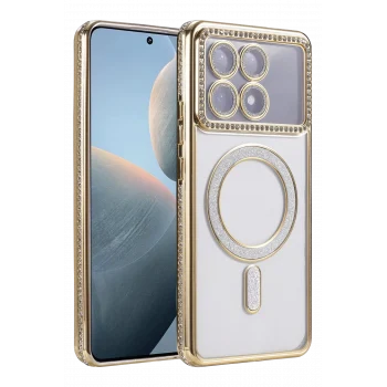 Mey İthalat®   Poco X6 Pro Joke Simli Magneticsafe Kılıf - Gold