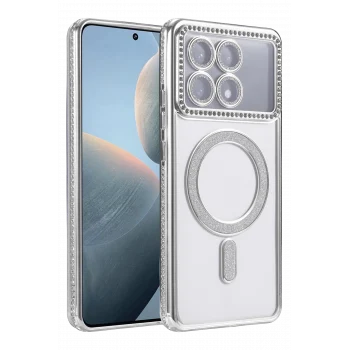 Mey İthalat®   Poco X6 Pro Joke Simli Magneticsafe Kılıf - Gümüş