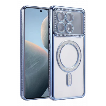 Mey İthalat®   Poco X6 Pro Joke Simli Magneticsafe Kılıf - Mavi