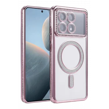 Mey İthalat®   Poco X6 Pro Joke Simli Magneticsafe Kılıf - Pembe