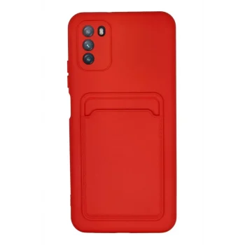 Mey İthalat®   Pocophone M3 Kılıf Kelvin Kartvizitli Silikon - Kırmızı