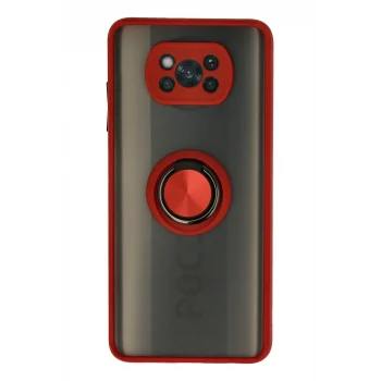 Mey İthalat®   Pocophone X3 Kılıf Montreal Yüzüklü Silikon Kapak - Kırmızı
