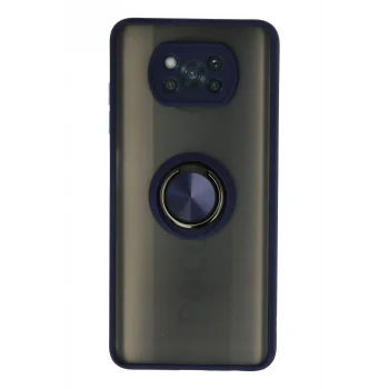 Mey İthalat®   Pocophone X3 Kılıf Montreal Yüzüklü Silikon Kapak - Lacivert