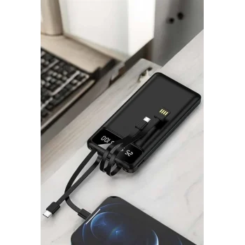 Mey İthalat® Powerbank 20.000 Mah LCD Ekran USB Lightning Type-C Uyumlu İOS ve Android