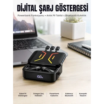 Mey İthalat® Powerbank Bluetooth Kulaklık  Kulaklığı Yüksek Ses Kaliteli Yeni Nesil