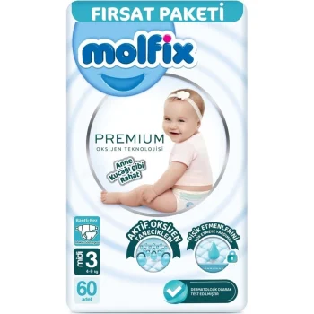 Mey İthalat®   Premium Bebek Bezi Fırsat Paketi 3 Beden 4-9 Kg 60 Adet