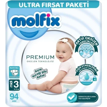 Mey İthalat®   Premium Bebek Bezi Ultra Fırsat Paketi 3 Beden 4-9 Kg 94 Adet
