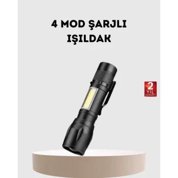 Mey İthalat® Profesyonel 4 Modlu Şarjlı El Feneri | 1300 mAh Batarya | Cree LED Teknolojisi