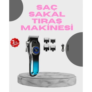 Mey İthalat® Profesyonel Saç Kesme Makinesi – 2000 mAh Şarjlı, LCD Ekranlı