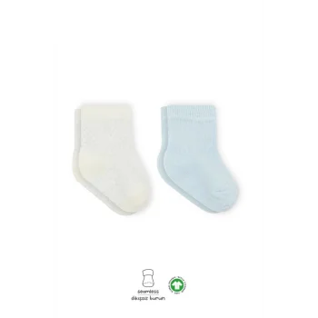 Mey İthalat®   Puan Derby Penye Soket Çorap 2Li BS10103 Mavi Ekru