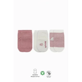 Mey İthalat®  Puanlı Kaymaz Penye Soket Çorap 3Lü BS10108 Pudra