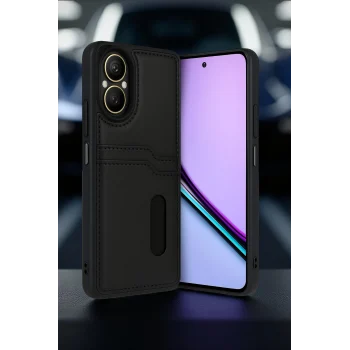 Mey İthalat®  Realme 12 Lite Kılıf Sara Kartvizitli Deri Kılıf - Koyu Yeşil