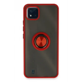 Mey İthalat®  Realme C11 2021 Kılıf Montreal Yüzüklü Silikon Kapak - Kırmızı