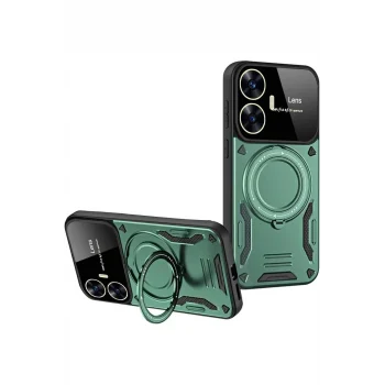 Mey İthalat®  Realme C55 Kılıf Joy Lens Standlı Kapak - Koyu Yeşil