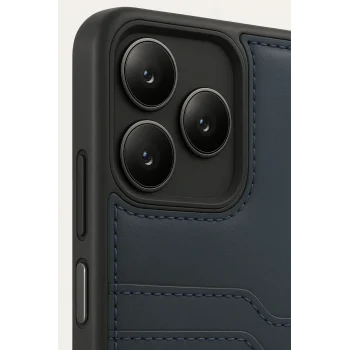Mey İthalat®  Realme Note 50 4G Kılıf Sara Kartvizitli Deri Kılıf - Lacivert
