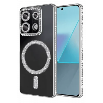 Mey İthalat®   Redmi 13C Joke Simli Magneticsafe Kılıf - Gümüş