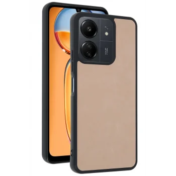 Mey İthalat®   Redmi 13C Kılıf Aras Deri Kapak - Pudra