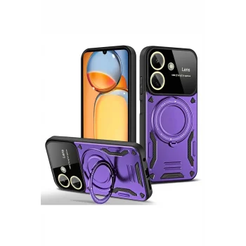 Mey İthalat®   Redmi 13C Kılıf Joy Lens Standlı Kapak - Mor