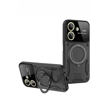 Mey İthalat®   Redmi 13C Kılıf Joy Lens Standlı Kapak - Siyah