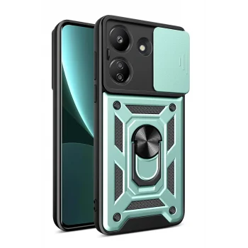 Mey İthalat®   Redmi 13C Kılıf Pars Lens Yüzüklü Silikon - Yeşil