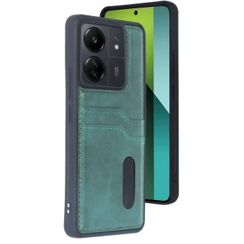 Mey İthalat®   Redmi 13C Kılıf Sara Kartvizitli Deri Kılıf - Koyu Yeşil