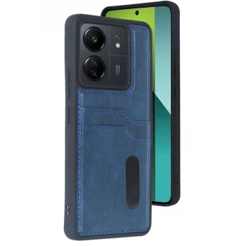 Mey İthalat®   Redmi 13C Kılıf Sara Kartvizitli Deri Kılıf - Lacivert
