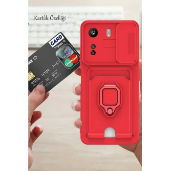 Mey İthalat®   Redmi 13C Kılıf Zuma Kartvizitli Yüzüklü Silikon - Yeşil
