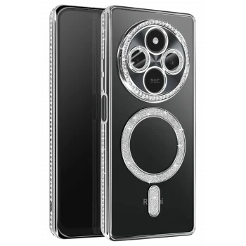 Mey İthalat®   Redmi 14C Joke Simli Magneticsafe Kılıf - Gümüş