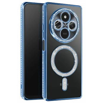 Mey İthalat®   Redmi 14C Joke Simli Magneticsafe Kılıf - Mavi