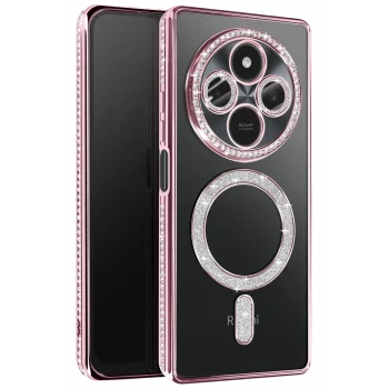 Mey İthalat®   Redmi 14C Joke Simli Magneticsafe Kılıf - Pembe