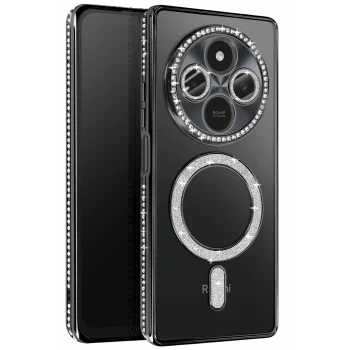 Mey İthalat®   Redmi 14C Joke Simli Magneticsafe Kılıf - Siyah