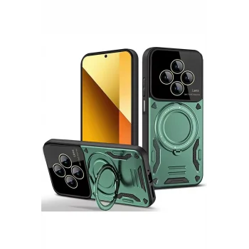 Mey İthalat®   Redmi 14C Kılıf Joy Lens Standlı Kapak - Koyu Yeşil
